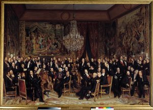 Aften på Louvre med greven af Nieuwerkerke Blandt gaverne: Francois Marcellin Certain de Canrobert (1809-1895), Eugene Delacroix (1798-1863), Camille Doucet (1812-1895), Jacques Fromental Levy dit Halevy (1799-1862) , Baron Georges Haussmann ( af François Auguste Biard