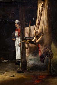 Grisen eller det indre af en gård med en flået gris af François Bonvin