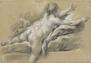 En nøgen kvinde, der strækker sig mod højre af François Boucher