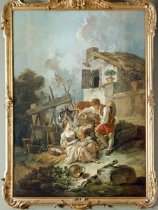 En mand, der ofrer druer til en pige af François Boucher