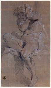 Akademi for siddende nøgen mand Tegning i rødt blod af Francois Boucher (1703-1770) 1700-tallets Paris, Louvre-museet af François Boucher