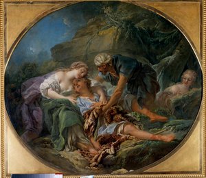 Amintas (eller Amyntas) vender tilbage til livet i Sylvies arme. Guden Pans barnebarn vender tilbage til ham i armene på Sylvie, som han er forelsket i." Maleri af Francois Boucher (1703-1770). 1756. Dim. 1,20 x 1,36 m Rundture, Musee des Beaux Arts af François Boucher