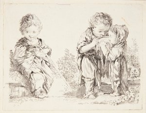 Barn siddende på en jordklump og De små mælkedrikkere af François Boucher