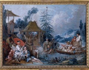 Chinoiserie: ""fiskeri"" Maleri af Francois Boucher (1703-1770) af François Boucher