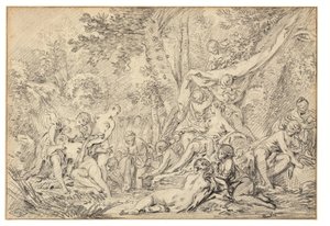 Diana og Callisto (sort kridt på papir) af François Boucher