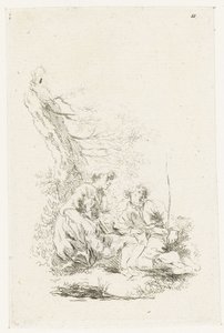 Tre personer, der sidder ved et træ af François Boucher
