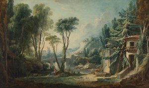 Hyrdelandskab med flod af François Boucher