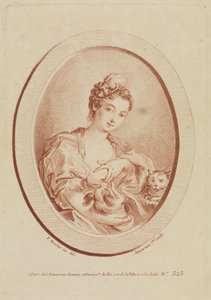 Ung kvinde med en skødehund og en killing af François Boucher