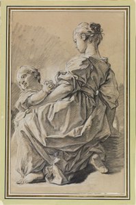 Ung kvinde på knæ med et barn af François Boucher