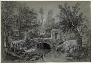 Landskab med bæk og bro af François Boucher