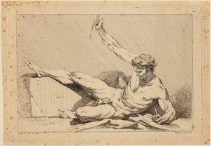 Liggende mandlig nøgenfigur, blad 10 fra »Second livre de figures d