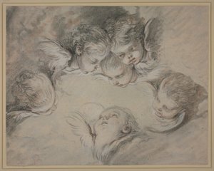 Seks englehoveder i skyerne af François Boucher
