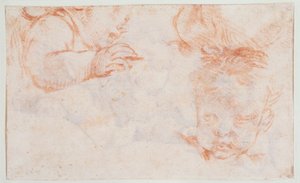 Tre drengehoveder. Studier til dørstykke på Amalienborg af François Boucher