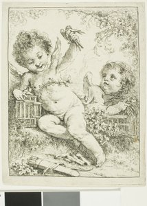 To putti med en fugl af François Boucher