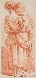 Ung kvinde med et barn på armen, set bagfra af François Boucher