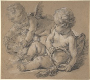 Bevingede putti med blomster af François Boucher