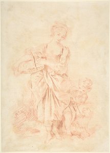 Lille pige med en dreng og en hund af François Boucher