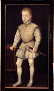 Portræt af Henrik IV af Navarra (1553-1610), et barn i en alder af 4, under sit ophold i Paris hos sine forældre i 1557, derefter Prins af Navarra Maleri af Francois Bunel II (ca. 1552-før 1599). 1557. Dim. 1,25x0,64 m. Versailles, Versailles slotte