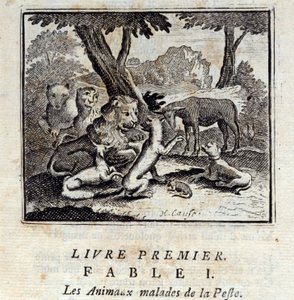 Dyr, der er syge af pesten. Fabler af Jean de La Fontaine (1621-95). Illustration af Francois Chauveau (1613-1676). Udgave af 1728. af Francois Chauveau