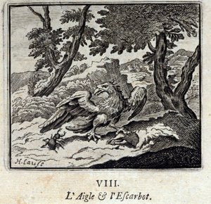 Ørn og snegl. Fabler af Jean de La Fontaine (1621-95). Illustration af Francois Chauveau (1613-1676). Udgave af 1728. af Francois Chauveau