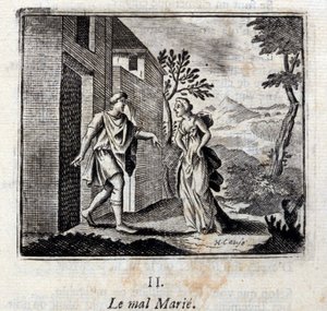 Ondskab gifter sig. Fabler af Jean de La Fontaine (1621-95). Illustrationer af François Chauveau (1613-1676). Udgave fra 1728. af Francois Chauveau
