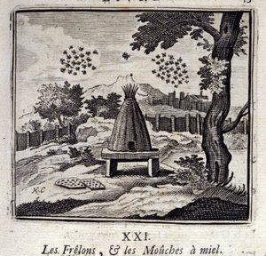 Hornets og honningfluer. Fabler af Jean de La Fontaine (1621-95). Illustration af Francois Chauveau (1613-1676). Udgave af 1728. af Francois Chauveau