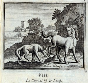 Hesten og ulven. Fabler af Jean de La Fontaine (1621-95). Illustration af François Chauveau (1613-1676). Udgave af 1728. af Francois Chauveau