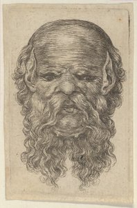 Maske af en skaldet mand med spidse ører og et langt, delt skæg, fra Divers Masques, ca. 1635-45. af Francois Chauveau