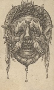 Maske med lange øjenbryn og overskæg og en hovedbeklædning med dinglende klud, fra Dive..., ca. 1635-45. af Francois Chauveau