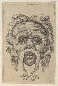 Maske med et langt overskæg bundet med et bånd under hagen, fra Divers Masques, ca. 1635-45. af Francois Chauveau