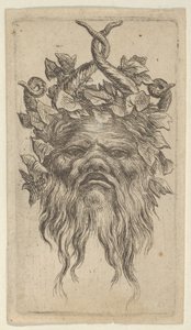 Satyrmaske med krogede horn og en efeukrans, fra Divers Masques, ca. 1635-45. af Francois Chauveau
