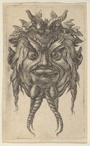 Satyrmaske med horn og snoet skæg iført en efeukrans, fra Divers Masque..., ca. 1635-45. af Francois Chauveau