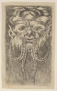 Satyrmaske med overlappende horn og fire flettede skægstrenge, fra Divers Ma..., ca. 1635-45. af Francois Chauveau