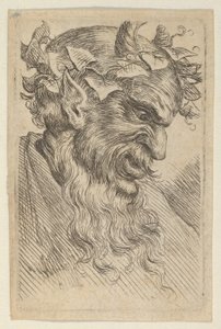 Satyrmaske med en krone af efeu, vendt mod højre, fra Divers Masques, ca. 1635-45. af Francois Chauveau