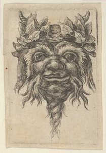 Satyrmaske med et spiralformet skæg og efeu grupperet omkring hvert horn, fra Divers..., ca. 1635-45. af Francois Chauveau