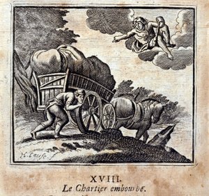 Chartier er generende. Fabler af Jean de La Fontaine (1621-95). Illustration af François Chauveau (1613-1676). Udgave fra 1728. af Francois Chauveau