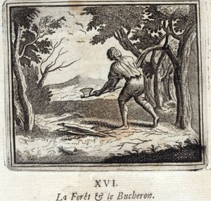Skoven og Skovhuggeren. Fabler af Jean de La Fontaine (1621-95). Illustration af François Chauveau (1613-1676). Udgave af 1728. af Francois Chauveau