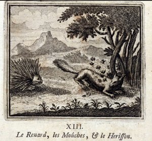 Ræven, Fluerne og Herisson. Fabler af Jean de La Fontaine (1621-95). Illustration af François Chauveau (1613-1676). Udgave af 1728. af Francois Chauveau