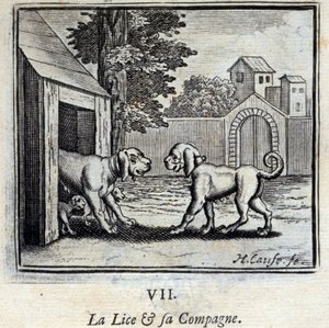 Lusene og hendes ledsager. Fabler af Jean de La Fontaine (1621-95). Illustration af Francois Chauveau (1613-1676). Udgave af 1728. af Francois Chauveau