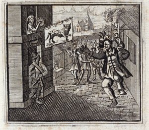 Aben og Leoparden. Fabler af Jean de La Fontaine (1621-95). Illustration af Francois Chauveau (1613-1676). Udgave af 1728. af Francois Chauveau