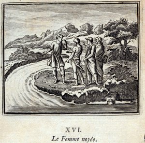 Noyee-kvinden. Fabler af Jean de La Fontaine (1621-95). Illustration af François Chauveau (1613-1676). Udgave af 1728. af Francois Chauveau