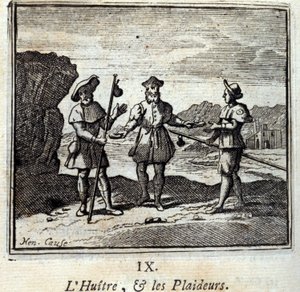 Østersen og sagsøgerne. Fabler af Jean de La Fontaine (1621-95). Illustration af François Chauveau (1613-1676). Udgave af 1728. af Francois Chauveau