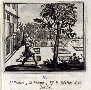 Pedantskolen og en havemester. Fabler af Jean de La Fontaine (1621-95). Illustration af François Chauveau (1613-1676). Udgave af 1728. af Francois Chauveau