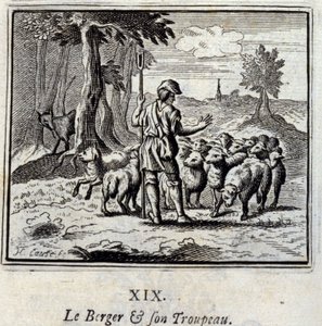 Hyrden og hans flok. Fabler af Jean de La Fontaine (1621-95). Illustration af François Chauveau (1613-1676). Udgave af 1728. af Francois Chauveau