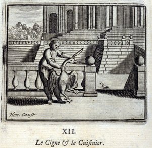 Svanen og Kokken. Fabler af Jean de La Fontaine (1621-95). Illustration af Francois Chauveau (1613-1676). Udgave af 1728. af Francois Chauveau