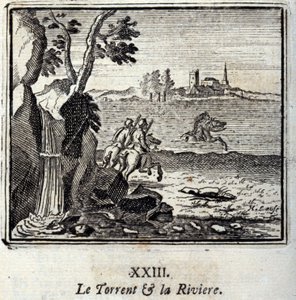 Torrent og Riviere. Fabler af Jean de La Fontaine (1621-95). Illustration af Francois Chauveau (1613-1676). Udgave af 1728. af Francois Chauveau