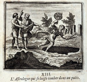 Astrologen, der falder ned i en brønd. Fabler af Jean de La Fontaine (1621-95). Illustration af François Chauveau (1613-1676). Udgave af 1728. af Francois Chauveau