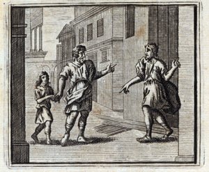 Depositaren er vantro. Fabler af Jean de La Fontaine (1621-95). Illustration af François Chauveau (1613-1676). Udgave af 1728. af Francois Chauveau