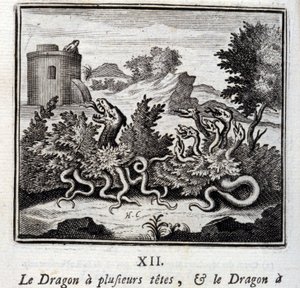 Dragen har flere hoveder og dragen har flere haler. Fabler af Jean de La Fontaine (1621-95). Illustration af François Chauveau (1613-1676). Udgave af 1728. af Francois Chauveau