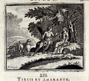 Tircis og Amaranth. Fabler af Jean de La Fontaine (1621-95). Illustrationer af François Chauveau (1613-1676). Udgave fra 1728. af Francois Chauveau